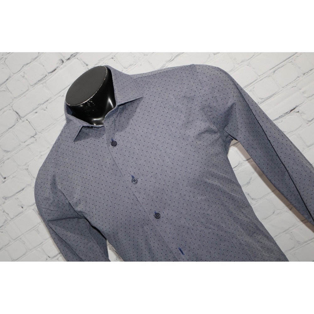 EXPRESS Dress Shirt Mens Large Gray Blue Extra Slim Fit Dotted Cotton